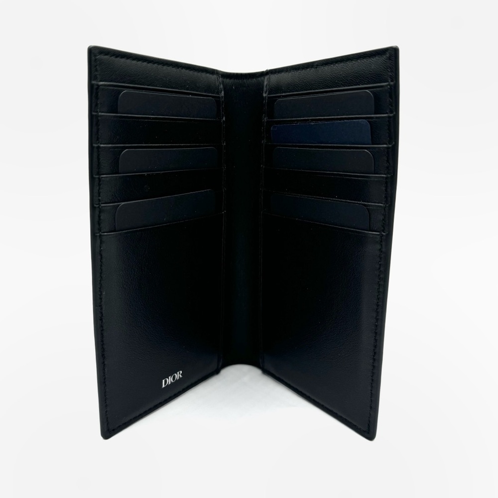 NEW Christian Dior Men's Black Diamond Bi-Fold Long Vertical Card Holder Wallet - Picture 3 of 8